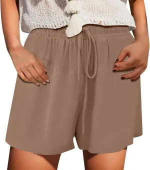 2024 Women Casual Shorts Loose Fitting Drawstring Comfy Elastic High Waist Shorts Summer Pull On Short Pants with Pockets