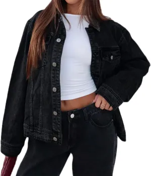 2025 Jean Jackets for Women Casual Long Sleeve Button Up Denim Jacket Western Oversized Shacket Jacket