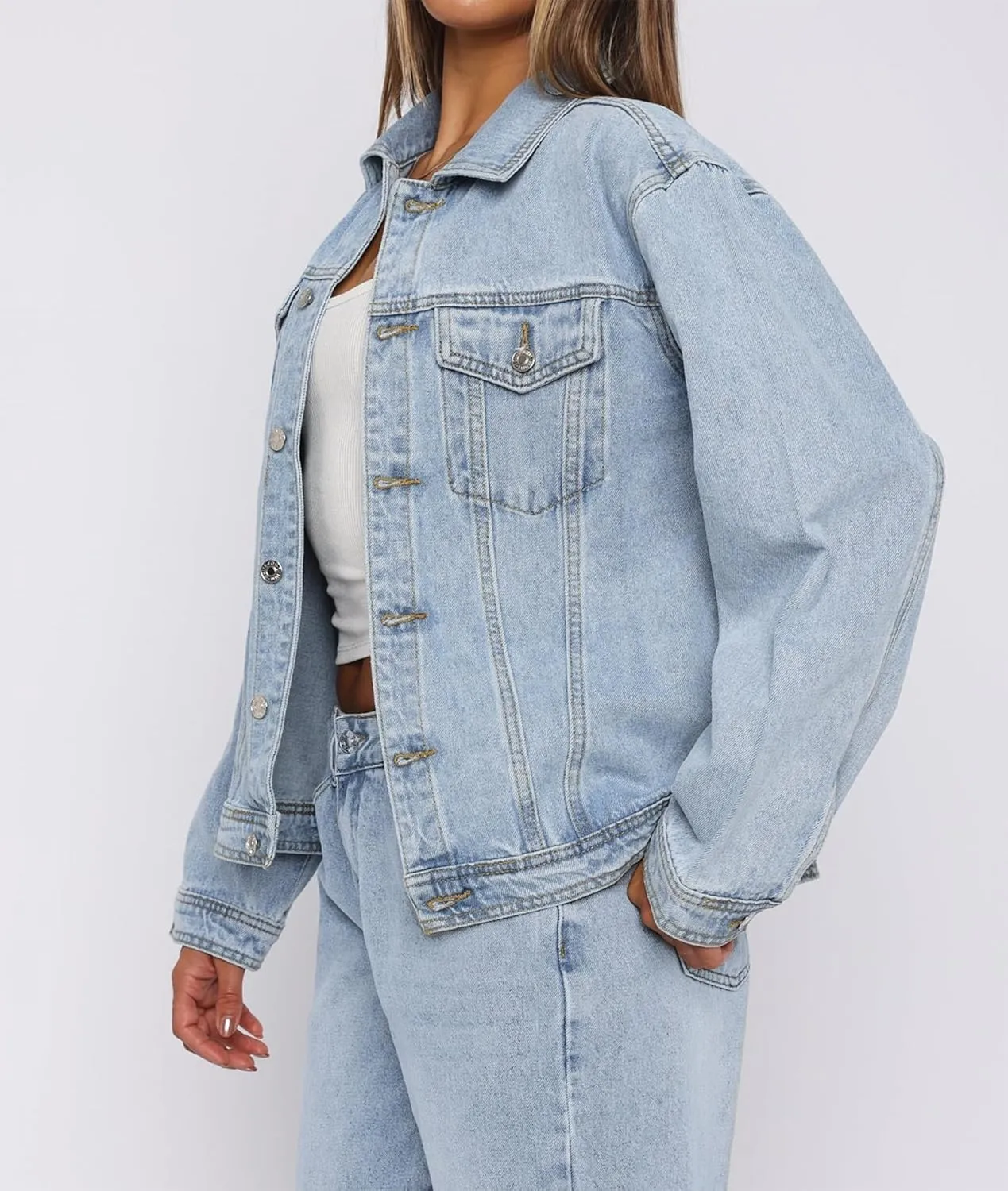 2025 Jean Jackets for Women Casual Long Sleeve Button Up Denim Jacket Western Oversized Shacket Jacket
