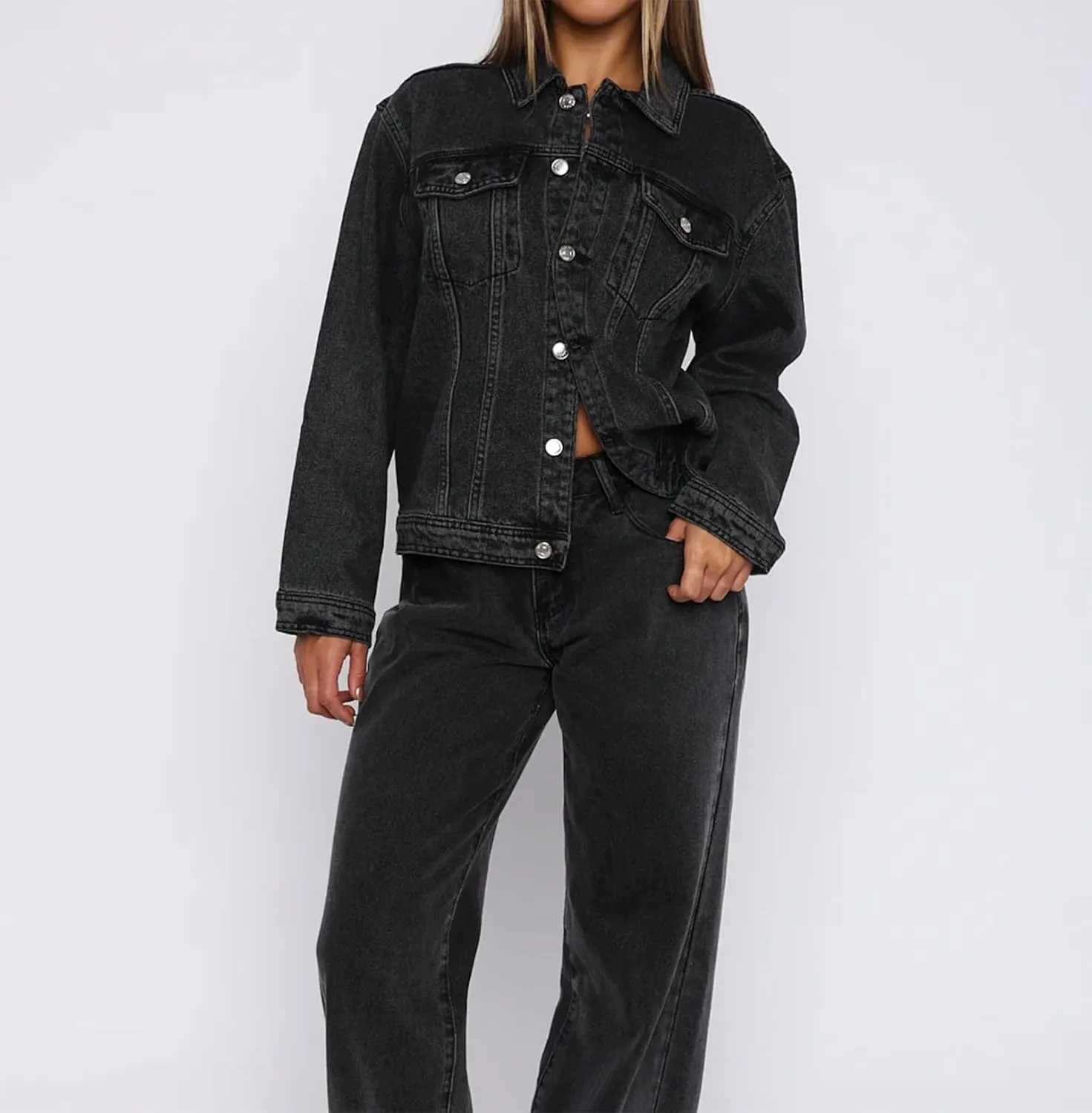 2025 Jean Jackets for Women Casual Long Sleeve Button Up Denim Jacket Western Oversized Shacket Jacket