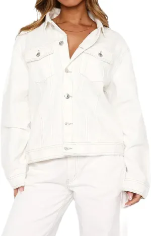 2025 Jean Jackets for Women Casual Long Sleeve Button Up Denim Jacket Western Oversized Shacket Jacket