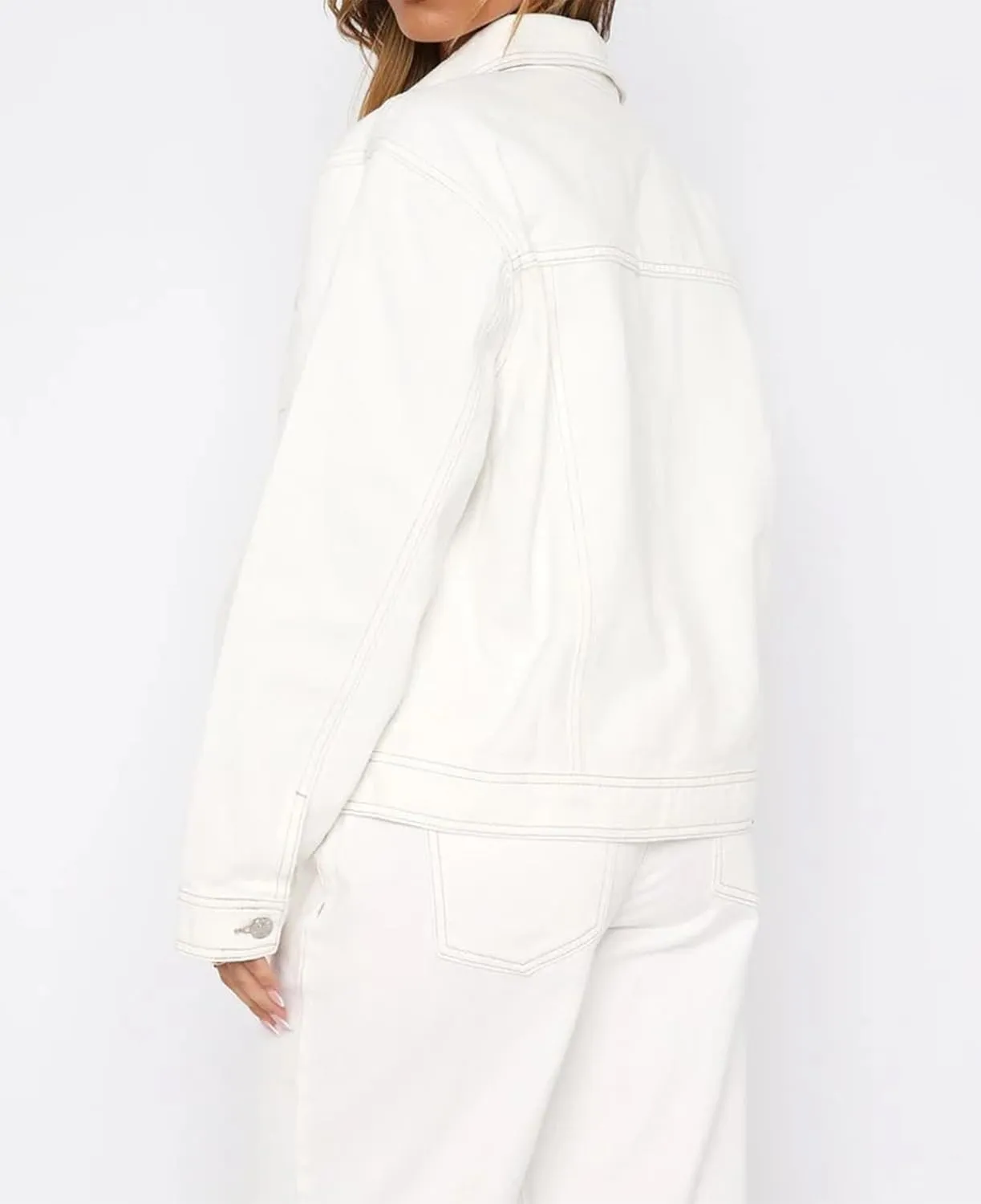 2025 Jean Jackets for Women Casual Long Sleeve Button Up Denim Jacket Western Oversized Shacket Jacket