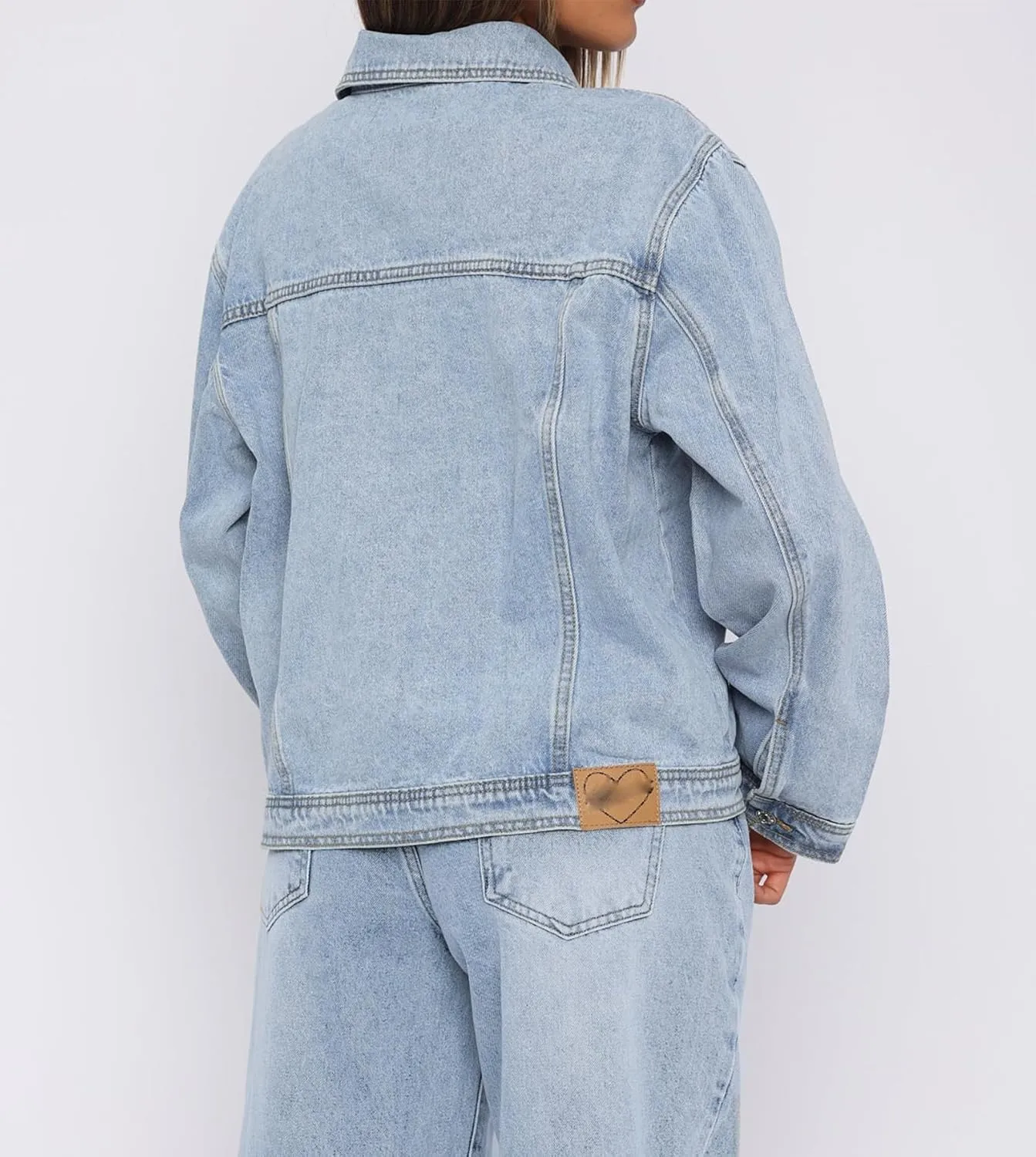2025 Jean Jackets for Women Casual Long Sleeve Button Up Denim Jacket Western Oversized Shacket Jacket