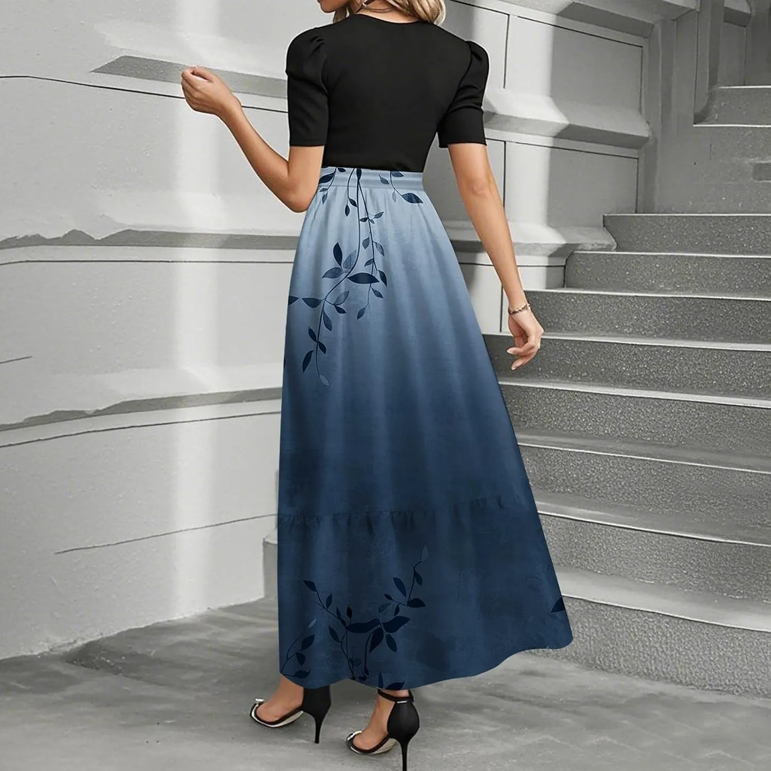 2025 Spring Dresses, Trendy Elegant Maxi Womens Jumpsuit Flower Print Bow Crew Neck Womens Romper