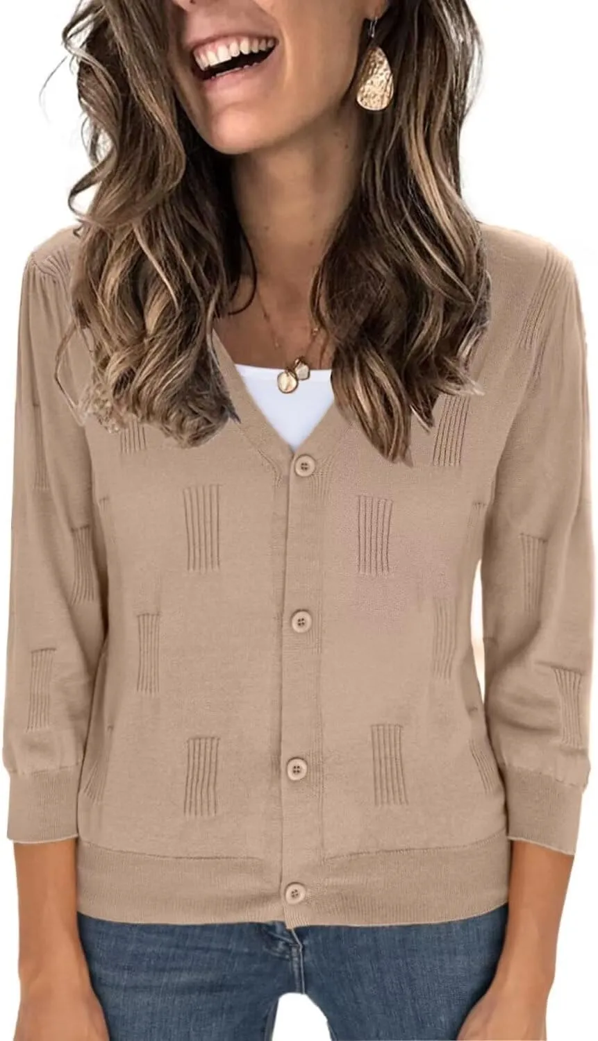3/4 Sleeve Cardigan for Women Lightweight Summer Cardigan Open Front Cropped Shrugs Knit Sweater Tops