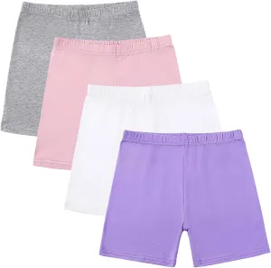 4-Packs Girls Cotton Athletic Running Shorts Casual Kids Summer Comfy Elastic Waist Short Yoga Leggings for 5-14 Years