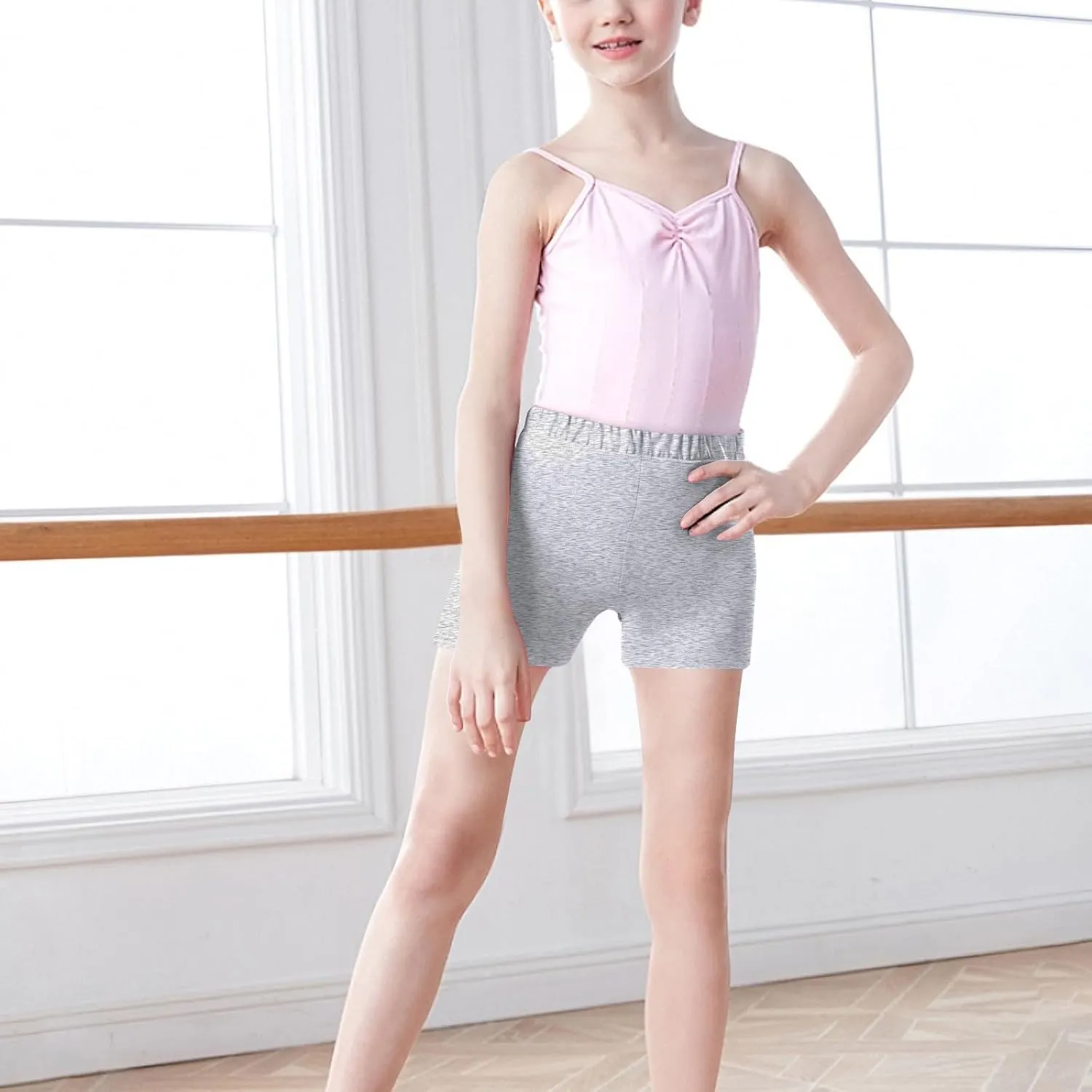 4-Packs Girls Cotton Athletic Running Shorts Casual Kids Summer Comfy Elastic Waist Short Yoga Leggings for 5-14 Years