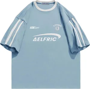 Aelfric Eden Graphic Tees Y2k Women Oversized T Shirts Striped Patchwork Crewneck Unisex Streetwear Tops