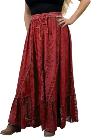 Agan Traders Women's 2025 Spring Elastic Waistband Flare Hem Boho Skirt - Long Renaissance Embroidered Maxi Skirt