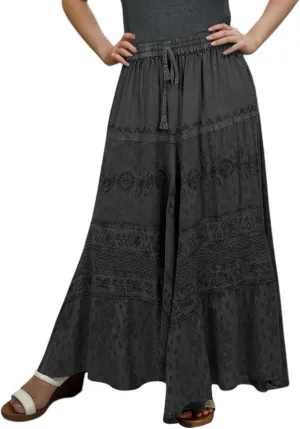 Agan Traders Women's 2025 Spring Elastic Waistband Flare Hem Boho Skirt - Long Renaissance Embroidered Maxi Skirt