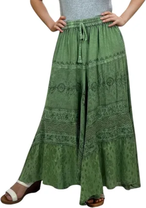 Agan Traders Women's 2025 Spring Elastic Waistband Flare Hem Boho Skirt - Long Renaissance Embroidered Maxi Skirt