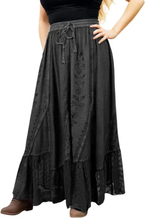 Agan Traders Women's 2025 Spring Elastic Waistband Flare Hem Boho Skirt - Long Renaissance Embroidered Maxi Skirt