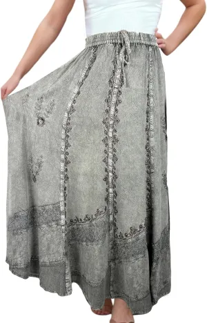 Agan Traders Women's 2025 Spring Elastic Waistband Flare Hem Boho Skirt - Long Renaissance Embroidered Maxi Skirt