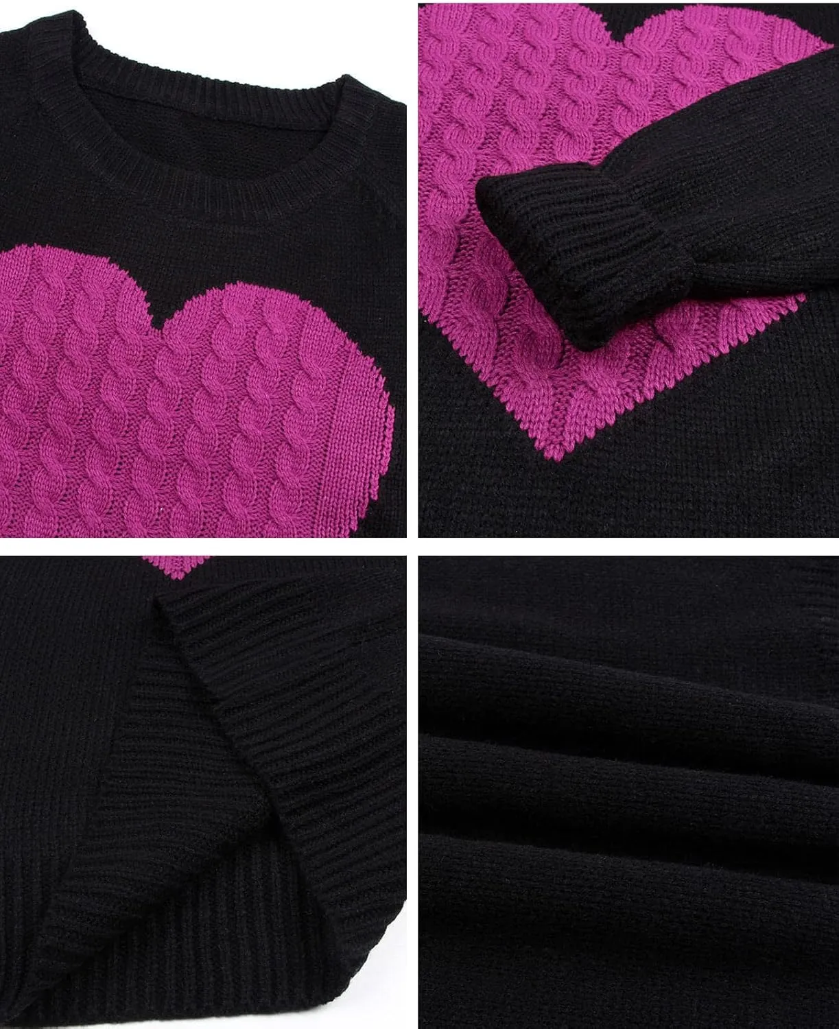 Alsol Lamesa Women's Cute Heart Sweater Long Sleeve Crewneck Pullover Ribbed Knit Casual Sweaters
