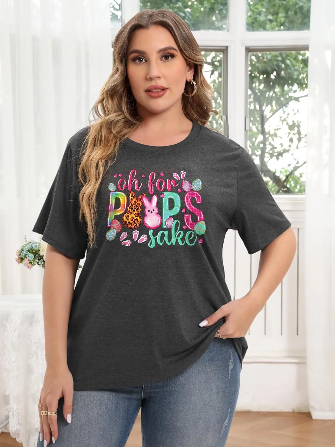Anbech Plus Size Tshirt for Women Crewneck Graphic Tees Summer Outfits Short Sleeve Casual Shirt