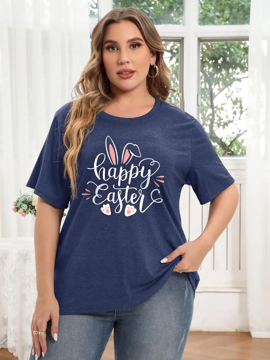 Anbech Plus Size Tshirt for Women Crewneck Graphic Tees Summer Outfits Short Sleeve Casual Shirt