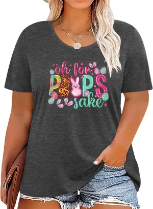Anbech Plus Size Tshirt for Women Crewneck Graphic Tees Summer Outfits Short Sleeve Casual Shirt