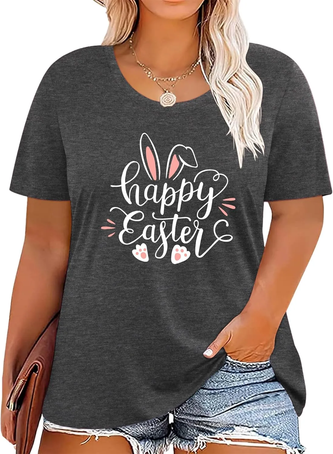 Anbech Plus Size Tshirt for Women Crewneck Graphic Tees Summer Outfits Short Sleeve Casual Shirt