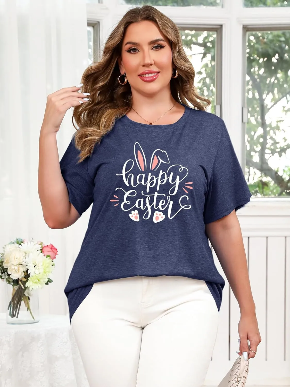 Anbech Plus Size Tshirt for Women Crewneck Graphic Tees Summer Outfits Short Sleeve Casual Shirt