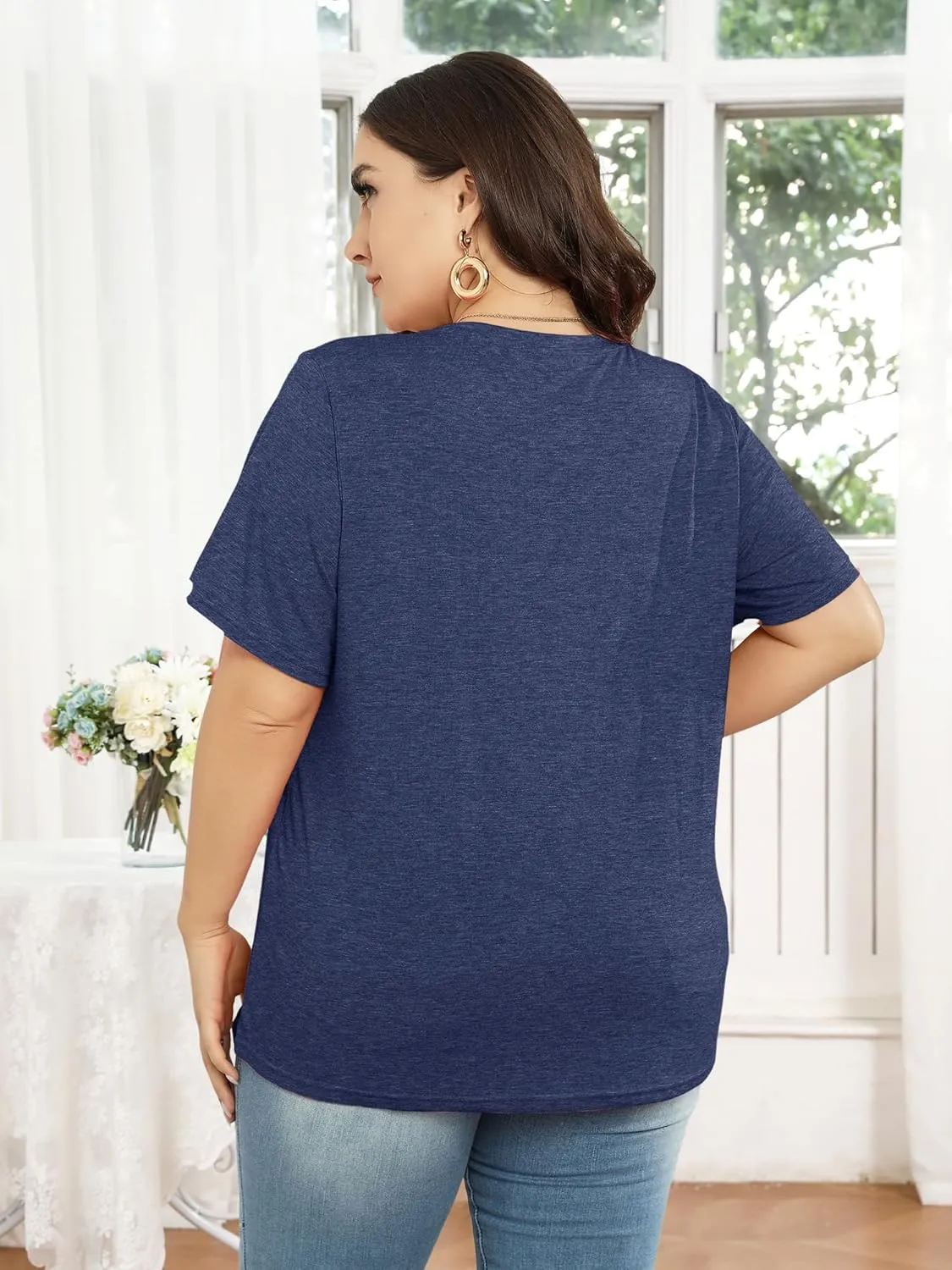 Anbech Plus Size Tshirt for Women Crewneck Graphic Tees Summer Outfits Short Sleeve Casual Shirt