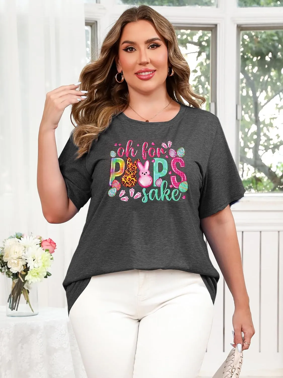 Anbech Plus Size Tshirt for Women Crewneck Graphic Tees Summer Outfits Short Sleeve Casual Shirt