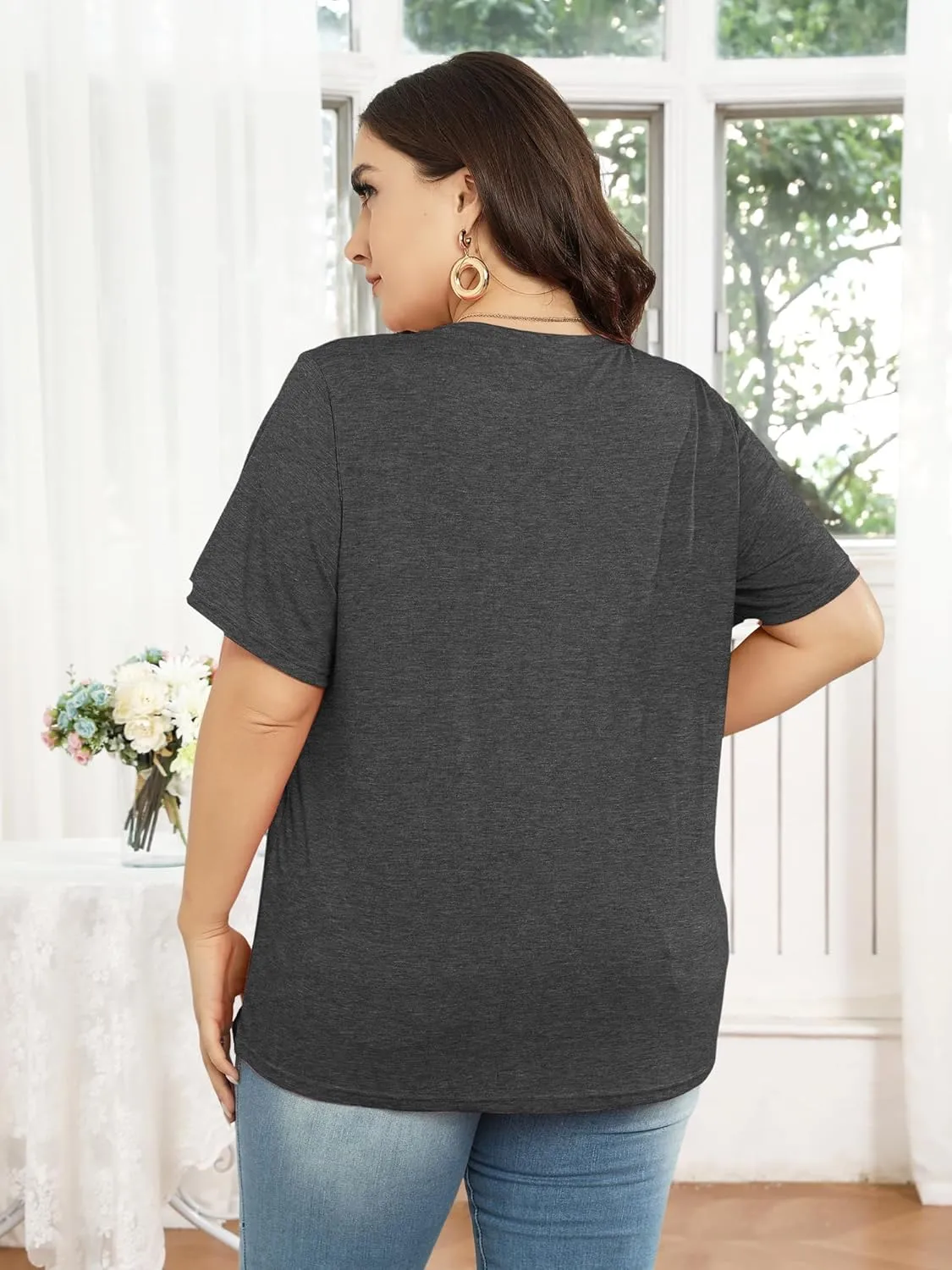 Anbech Plus Size Tshirt for Women Crewneck Graphic Tees Summer Outfits Short Sleeve Casual Shirt