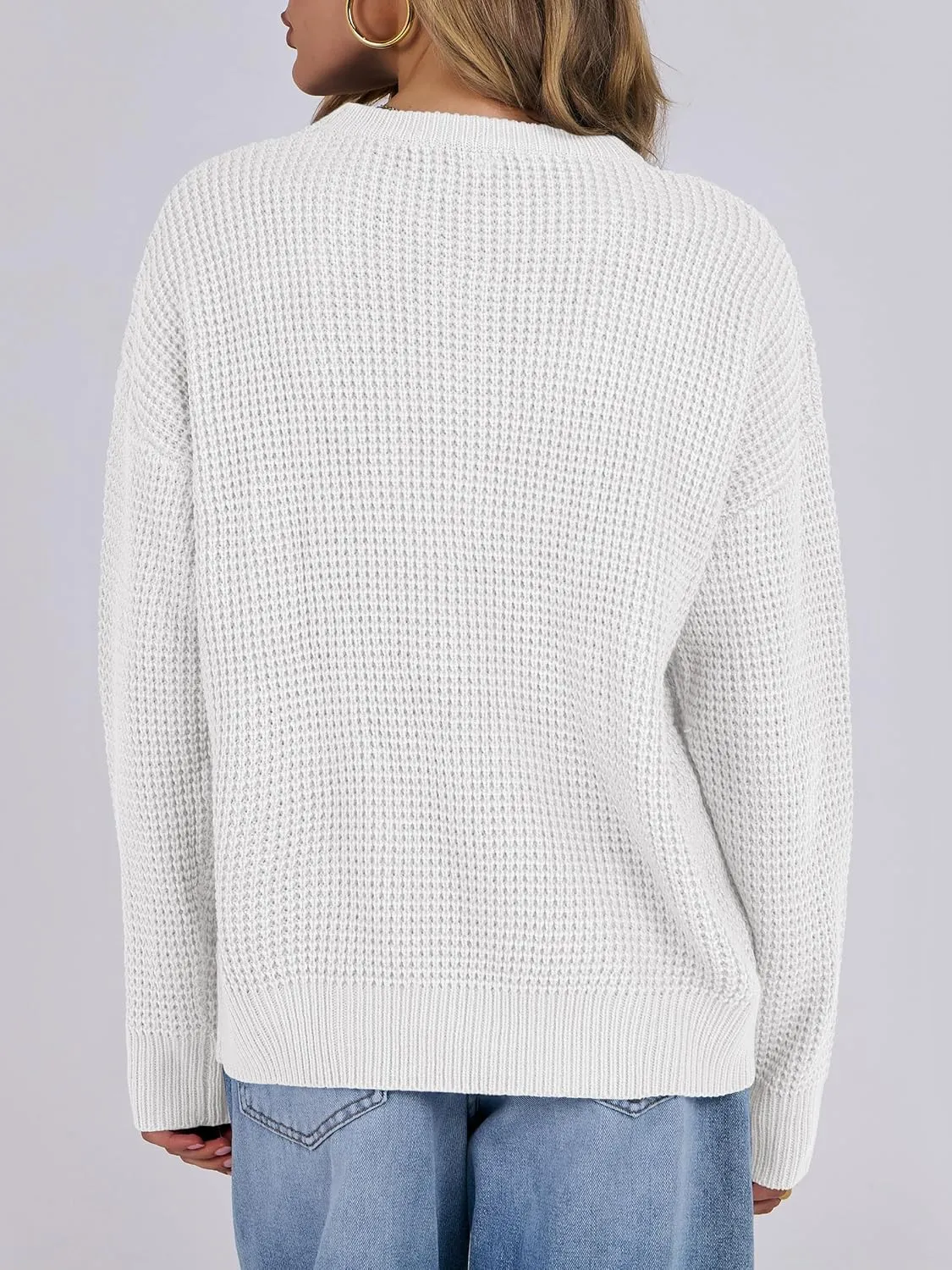 ANRABESS Womens Long Sleeve Oversized Casual Loose Fit Crewneck Waffle Knit Cozy Pullover Sweaters 2025 Fall Fashion