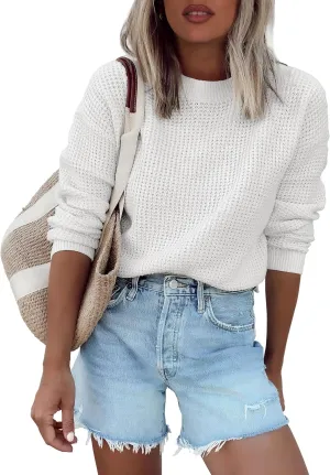 ANRABESS Womens Long Sleeve Oversized Casual Loose Fit Crewneck Waffle Knit Cozy Pullover Sweaters 2025 Fall Fashion