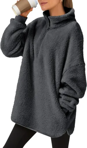 ANRABESS Women's Zip Up Sweatshirt Sherpa Fuzzy Fleece Hoodies Cozy Pullover Soft Sweaters Tops 2024 Fall Trendy Clothes