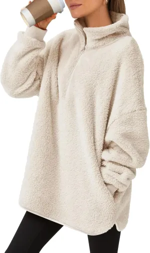 ANRABESS Women's Zip Up Sweatshirt Sherpa Fuzzy Fleece Hoodies Cozy Pullover Soft Sweaters Tops 2024 Fall Trendy Clothes