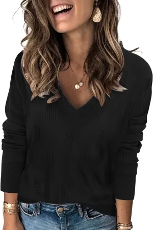Arach&Cloz Women 2025 Fashion V Neck Long Sleeve Shirts Blouse Knit Casual Pullover Spring Sweater Top Cozy Clouds XS-3XL