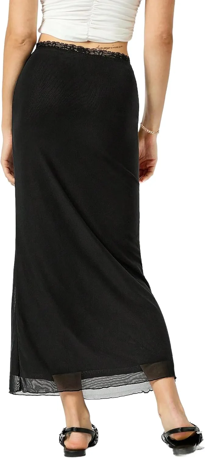 Avanova Women Mesh Bodycon Midi Skirts High Elastic Wasited Elagant Summer Long Skirts