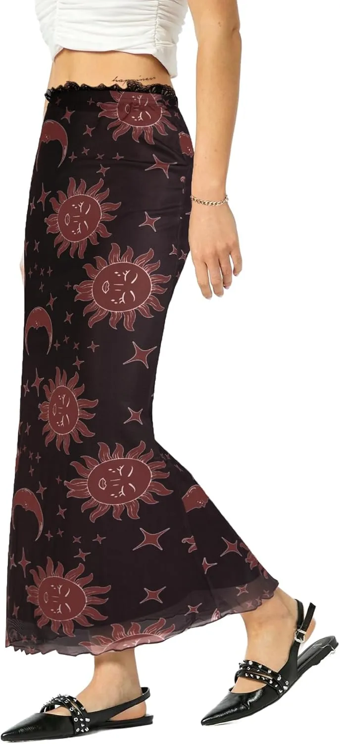 Avanova Women Mesh Bodycon Midi Skirts High Elastic Wasited Elagant Summer Long Skirts