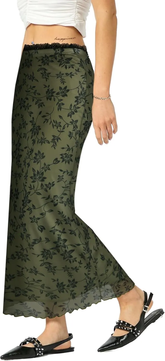 Avanova Women Mesh Bodycon Midi Skirts High Elastic Wasited Elagant Summer Long Skirts