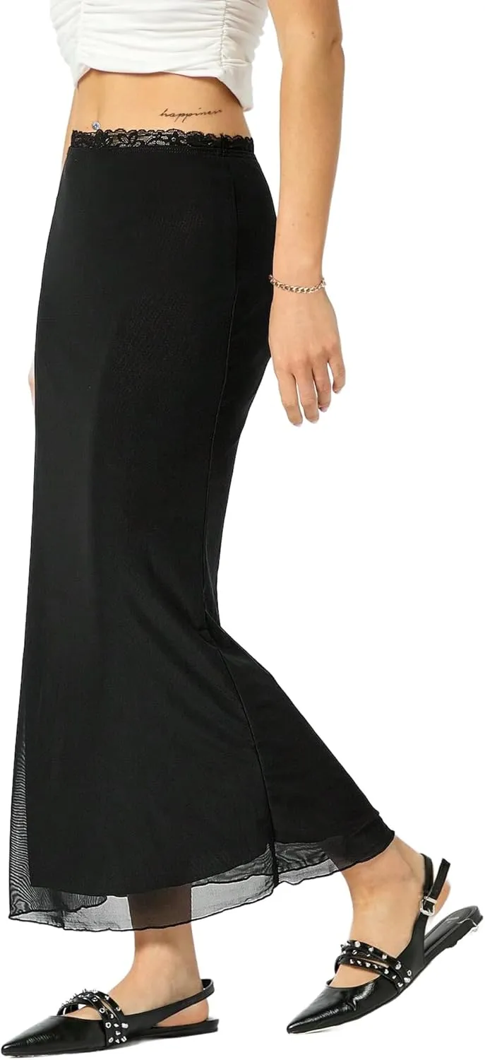 Avanova Women Mesh Bodycon Midi Skirts High Elastic Wasited Elagant Summer Long Skirts