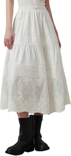Babalet 2025 Romantic Lace Cut-Out Maxi Skirt for Women Long Skirt Floral Lace Mesh Summer Embroidery Eyelet Maxi Skirt