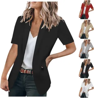 Blazers for Women Casual Work Office Slim Fit Herringbone Blazer Open Front Single Breasted Short Sleeve Suits Jacket