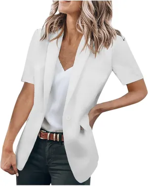 Blazers for Women Casual Work Office Slim Fit Herringbone Blazer Open Front Single Breasted Short Sleeve Suits Jacket