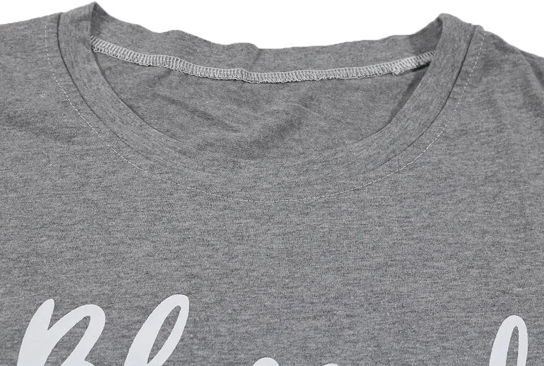 Blessed Grandma Shirt Funny Cute Graphic Tees Women Letter Print T-Shirt Casual Short Sleeve Tops