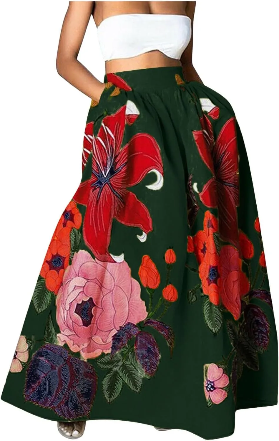 Boho Skirts for Women 2025 Maxi Summer Trendy Beach Floral Printed Elastic High Waisted A Line Long Bubble Skirts