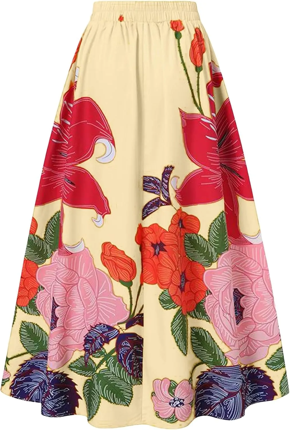 Boho Skirts for Women 2025 Maxi Summer Trendy Beach Floral Printed Elastic High Waisted A Line Long Bubble Skirts