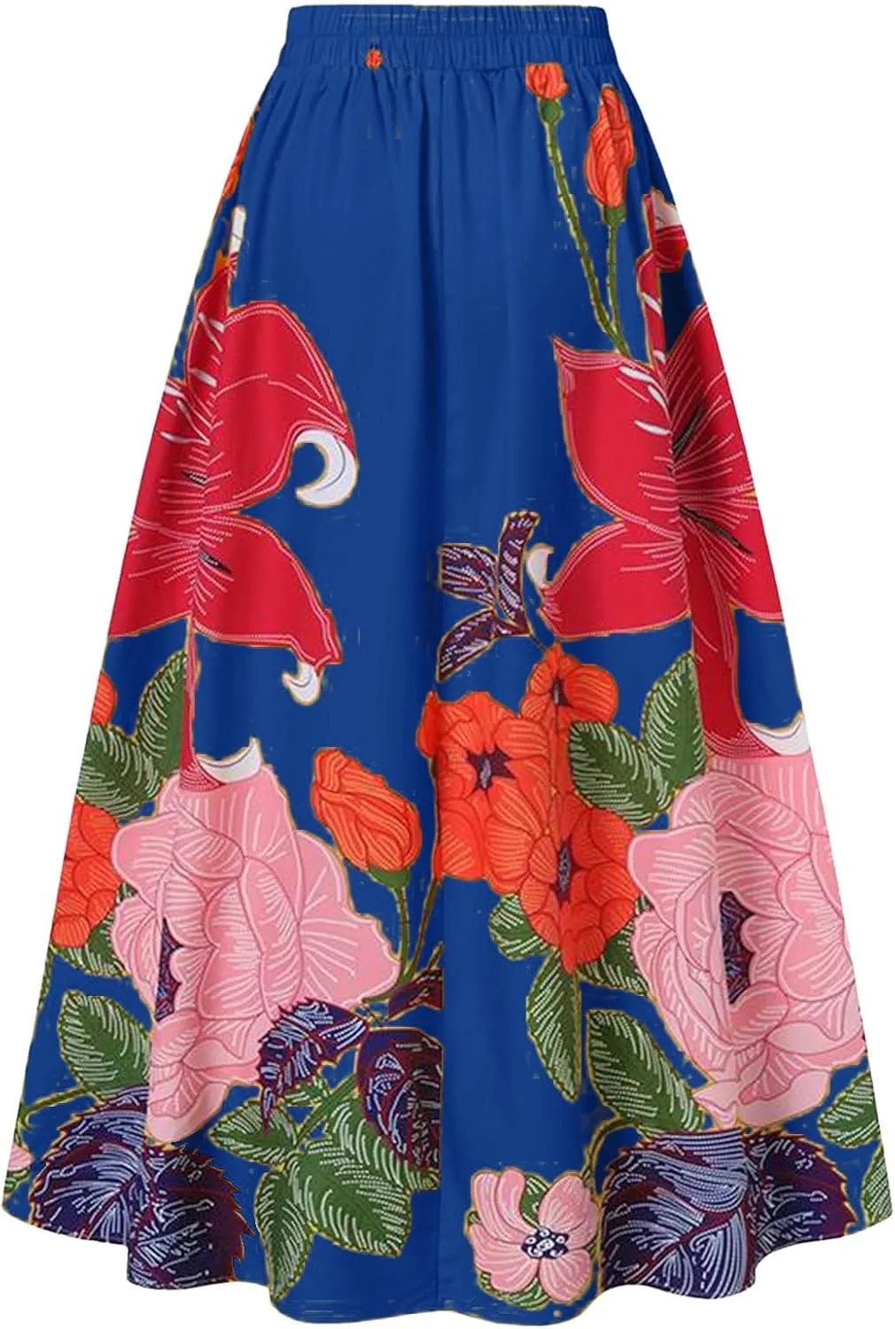 Boho Skirts for Women 2025 Maxi Summer Trendy Beach Floral Printed Elastic High Waisted A Line Long Bubble Skirts