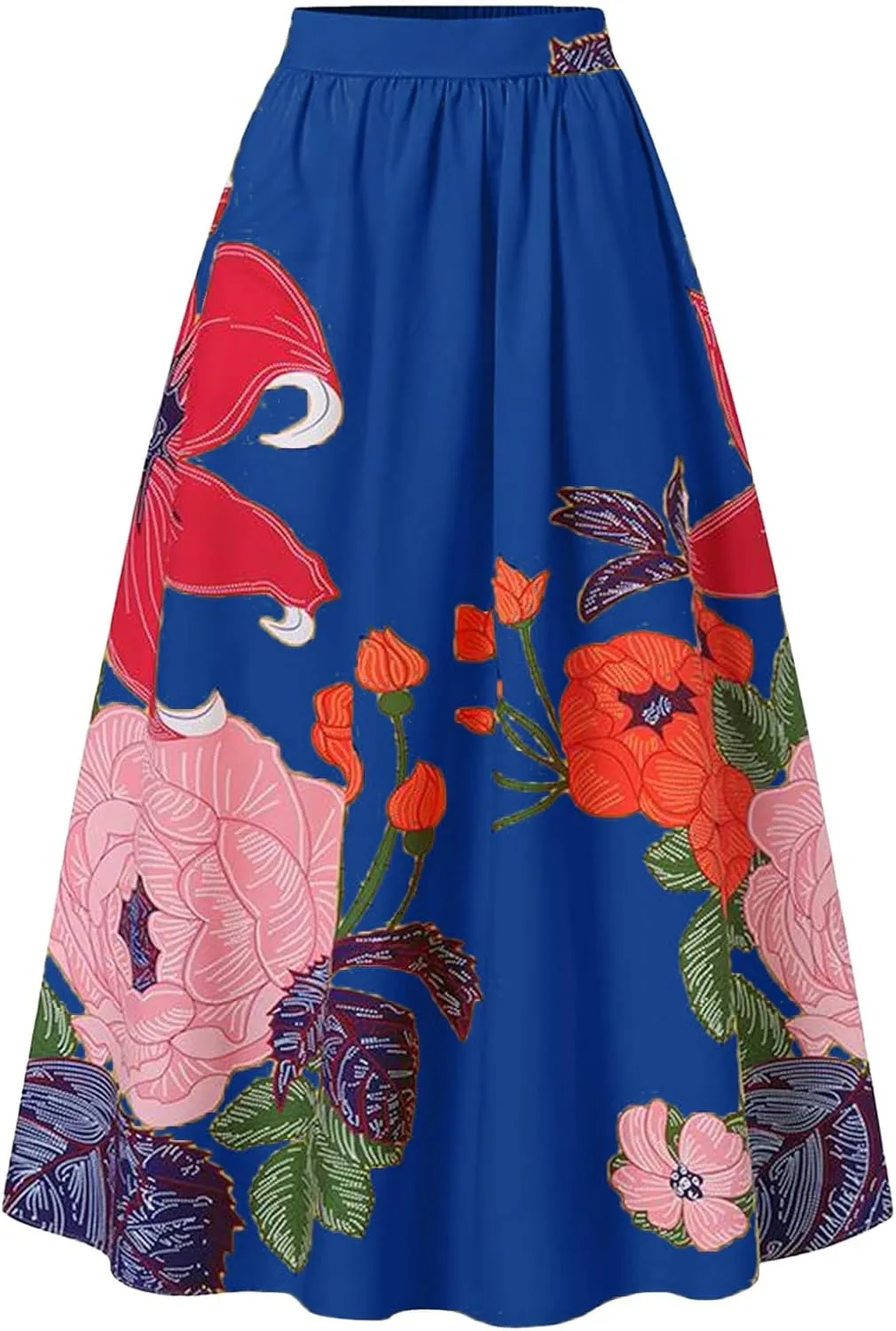 Boho Skirts for Women 2025 Maxi Summer Trendy Beach Floral Printed Elastic High Waisted A Line Long Bubble Skirts