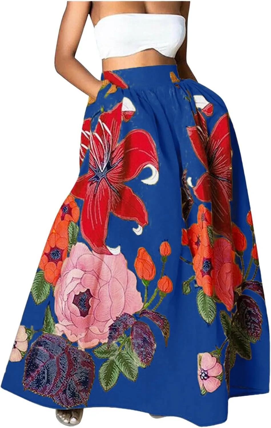 Boho Skirts for Women 2025 Maxi Summer Trendy Beach Floral Printed Elastic High Waisted A Line Long Bubble Skirts