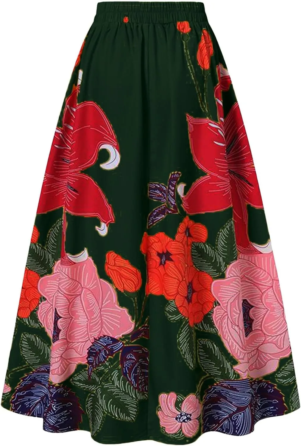 Boho Skirts for Women 2025 Maxi Summer Trendy Beach Floral Printed Elastic High Waisted A Line Long Bubble Skirts