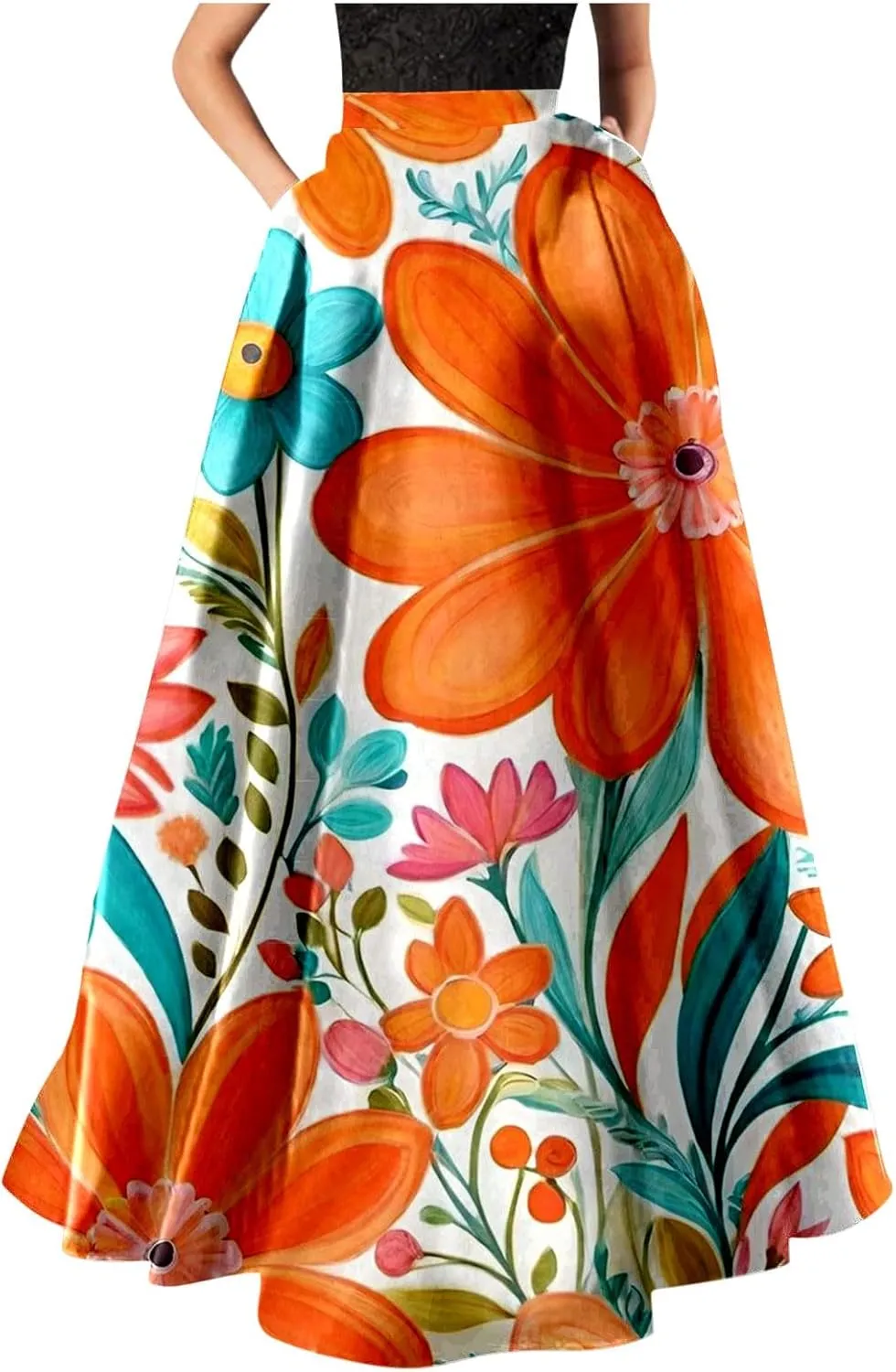 Boho Skirts for Women 2025 Maxi Summer Trendy Beach Floral Printed Elastic High Waisted A Line Long Bubble Skirts