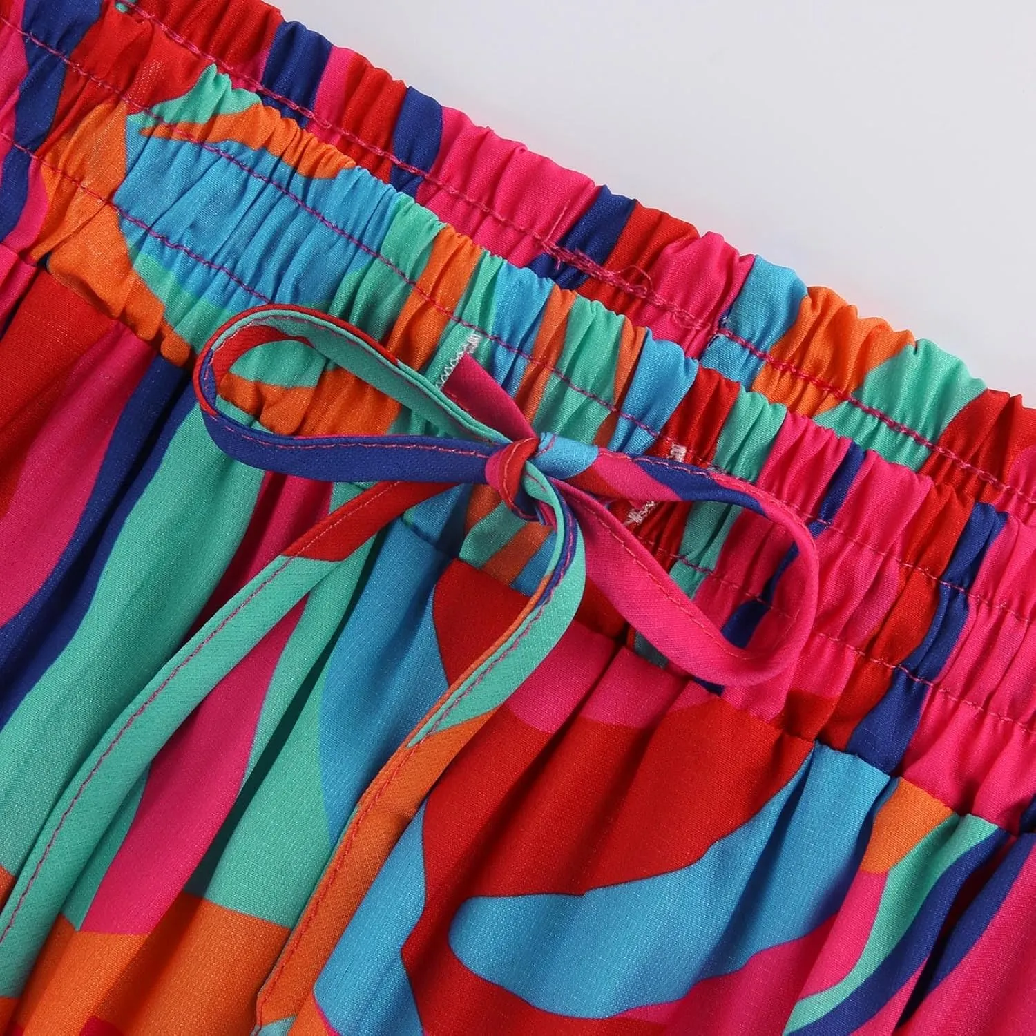 Boho Summer Skirts for Women 2025 Beach Floral Skirt Elastic High Waist Casual Flowy Maxi Skirts with Pockets