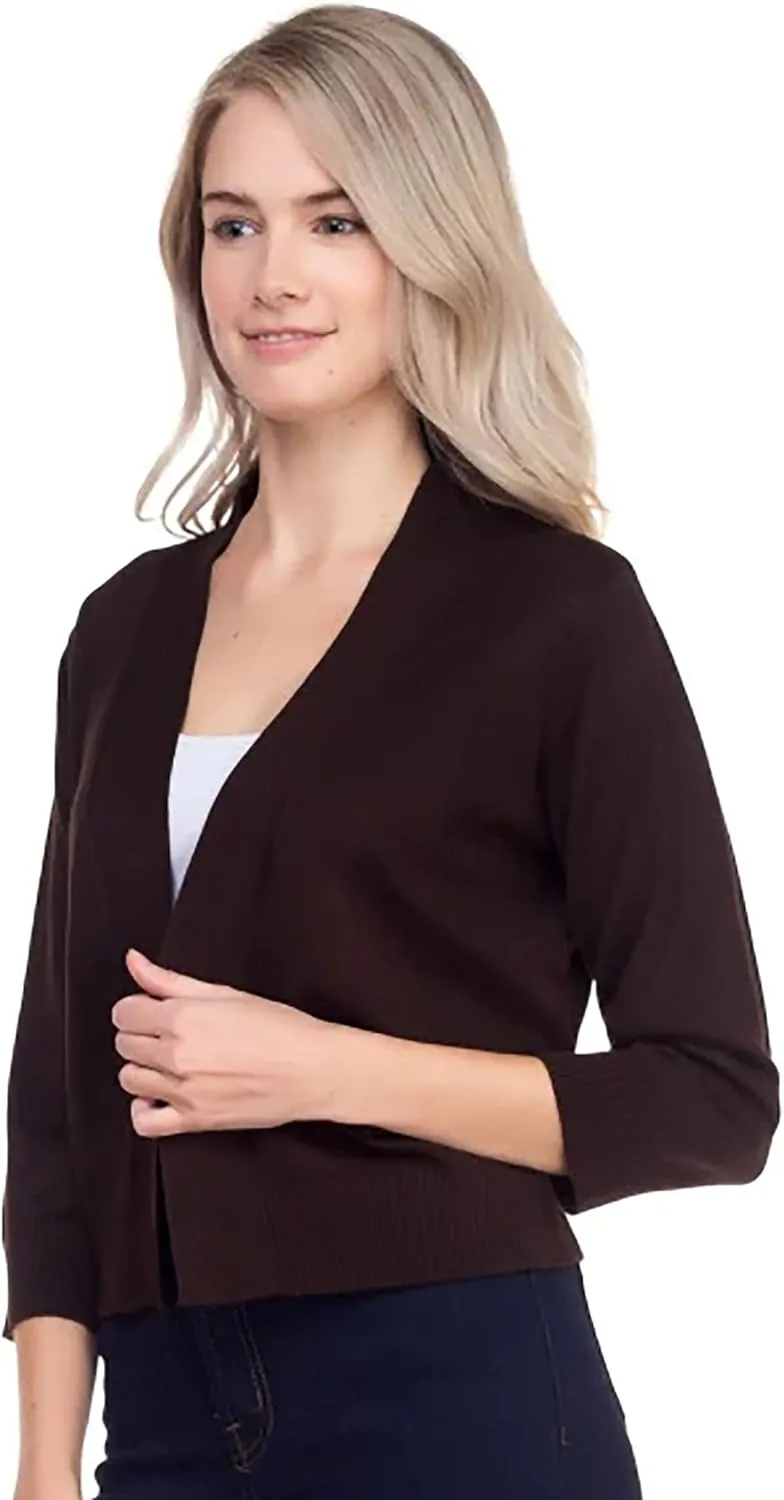 Bolero Cropped Cardigans Shrugs for Women - 3/4 Sleeve Open Front Cover up for Dresses