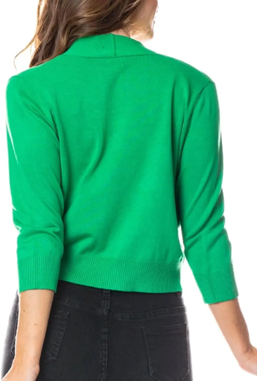 Bolero Cropped Cardigans Shrugs for Women - 3/4 Sleeve Open Front Cover up for Dresses