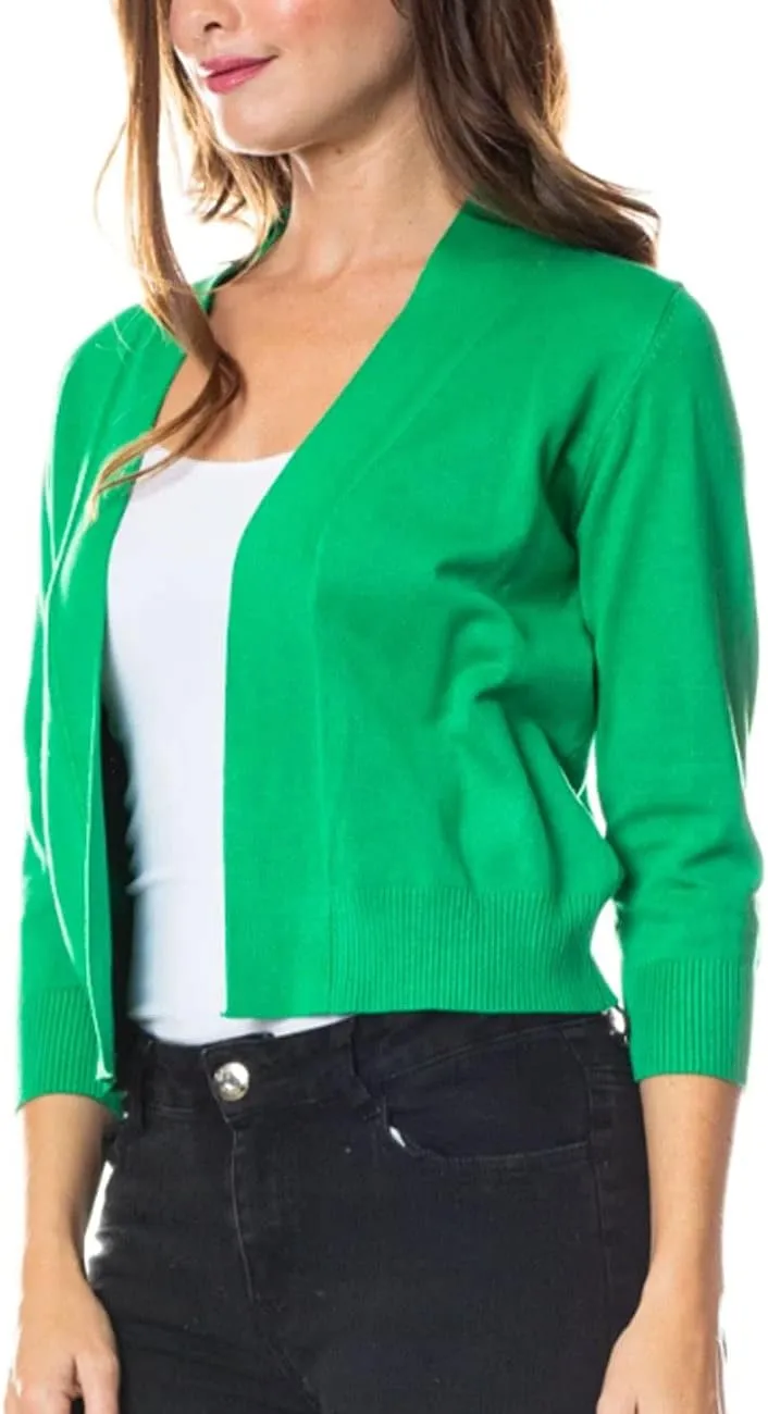 Bolero Cropped Cardigans Shrugs for Women - 3/4 Sleeve Open Front Cover up for Dresses